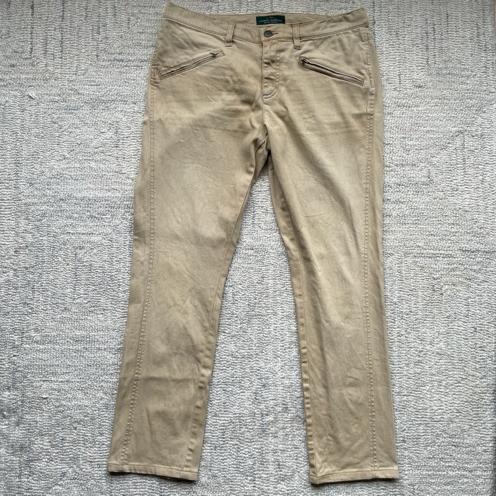 Ralph Lauren Women’s Straight Leg Tan Pants Zip Pockets Size 12